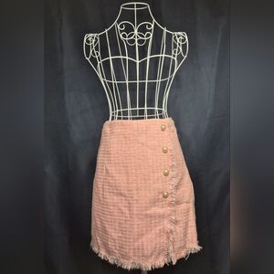 Blue Rain Pink Tweed Pencil Skirt with Pearl Buttons